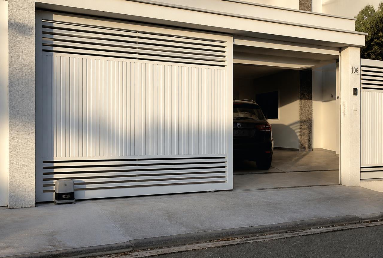 Troca de capacitor do motor de portão em Cotia: portão automático de garagem residencial em funcionamento